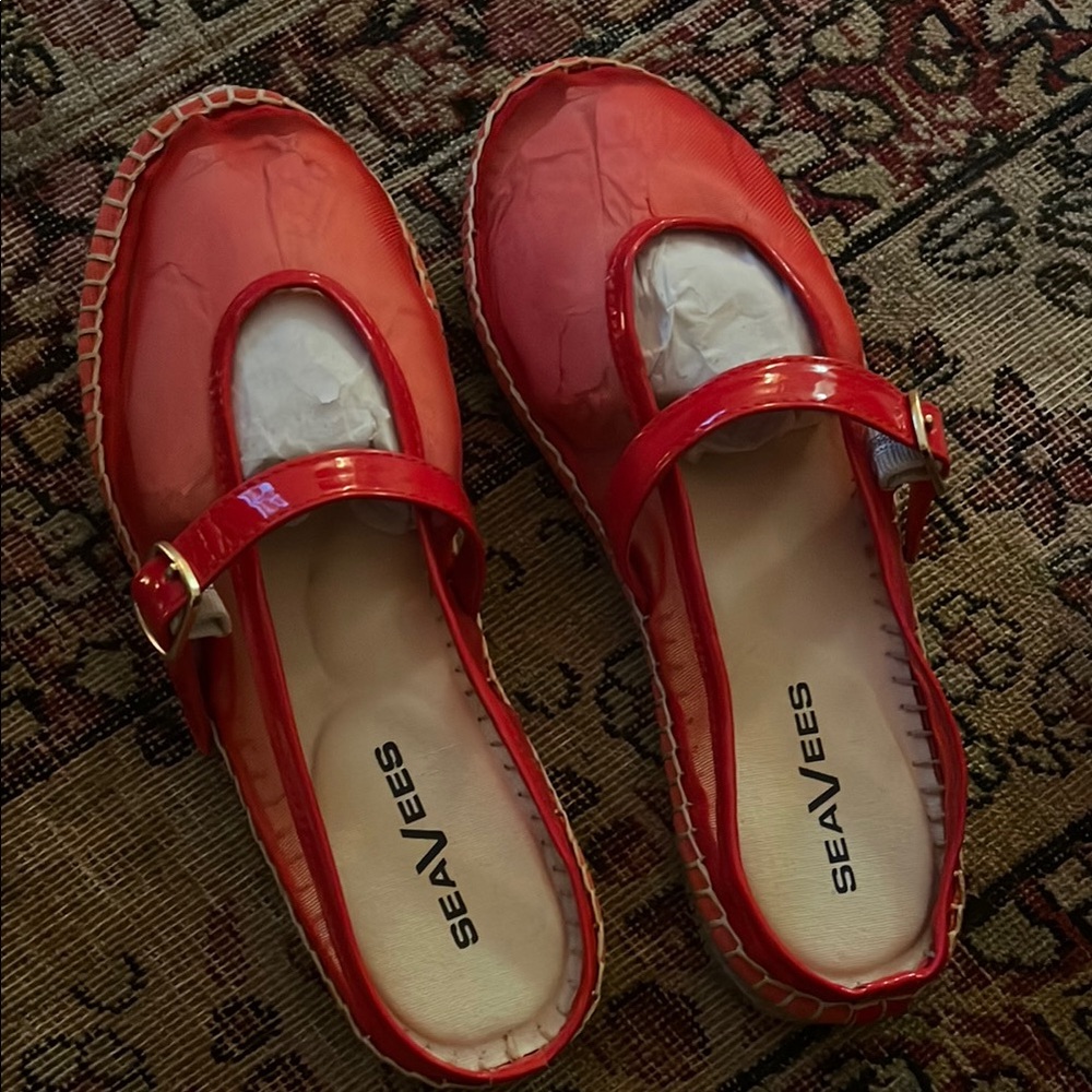 SeaVees Red Loafers with Strap and Rounded Toe